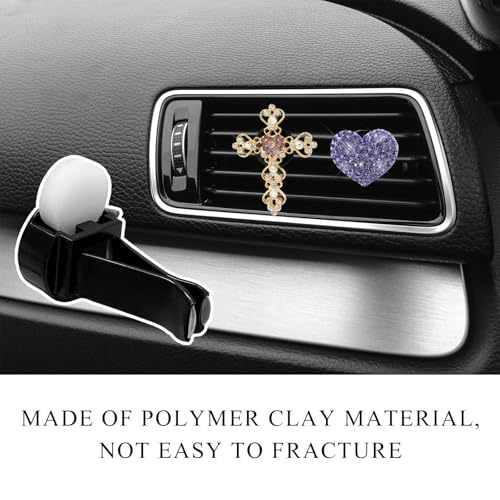 Image of 2 PCS Bling Car Vent Clip, Crystal Rhinestone Cross and Heart Car Air Fresheners Vent Clips, Diamond Car Air Conditioner Outlet Decoration Charm for Women, Car Accessories (Purple)