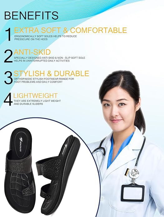 Image of HEALTH FIT EXTRA SOFT Women's Comfortable Memory Foam Doctor Slippers /Flip-Flops|Fashionable Casual & Stylish|Lightweight & Breathable|Outdoor Synthetic Casual Chappals Sandals Ladies & Girls HF24