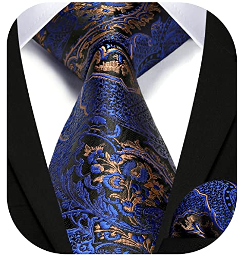 Enlision Royal Blue Ties For Men Floral Mens Ties Pocket Squares Classic Woven Wedding Business Necktie Handkerchief Party #TOP1