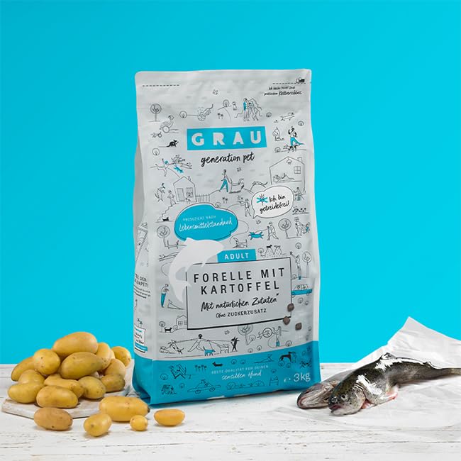 GRAU – das Original – Trockenfutter für Hunde - Forelle mit Kartoffeln (1 x 3 kg), getreidefrei, für Sensible, Erwachsene Hunde
