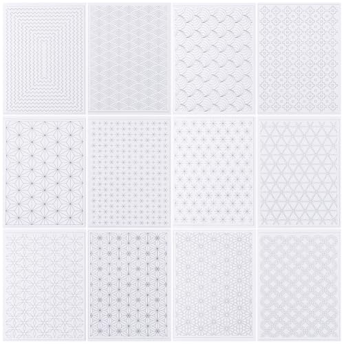 ORIGACH 12 Styles Sashiko Water Soluble Embroidery Stabilizers Traditional Japanese Sashiko Water Soluble Embroidery Transfer Patterns Stabilizers Stick Stitch Embroidery Sticker for Mending