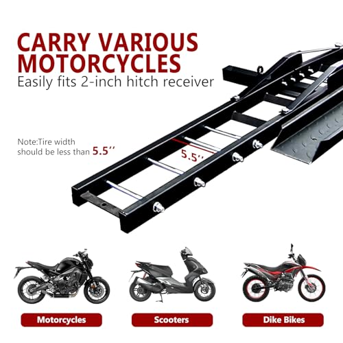 Grandroad Auto Motorcycle Hitch Carrier, 500Lbs Heavy Duty Steel Dirt Bike Carrier With Loading Ramp thumb #3