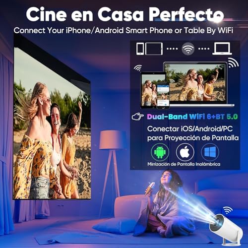 Image of Mini Portable Projector, 4K Auto Keystone Projector, 1080P Full HD with WiFi 6 and Bluetooth 5.0, 130 Inch Screen, 180 Degree Flip Compatible Smartphone /Tablets /PC /TV Stick HY300