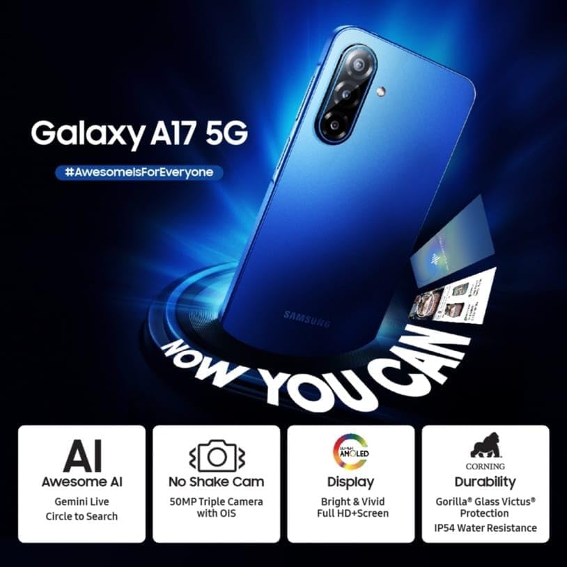 Image of Samsung Galaxy A17 5G (Blue, 6GB RAM, 128GB Storage) | 50 MP No Shake Camera | Gemini Live | Circle to Search | Super AMOLED | Corning Gorilla Glass Victus | 7.5mm Sleek | AI