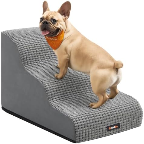 Feandrea Hundetreppe, 3 Stufen, Waffelcord, Haustiertreppe, Taubengrau PPS033GD01