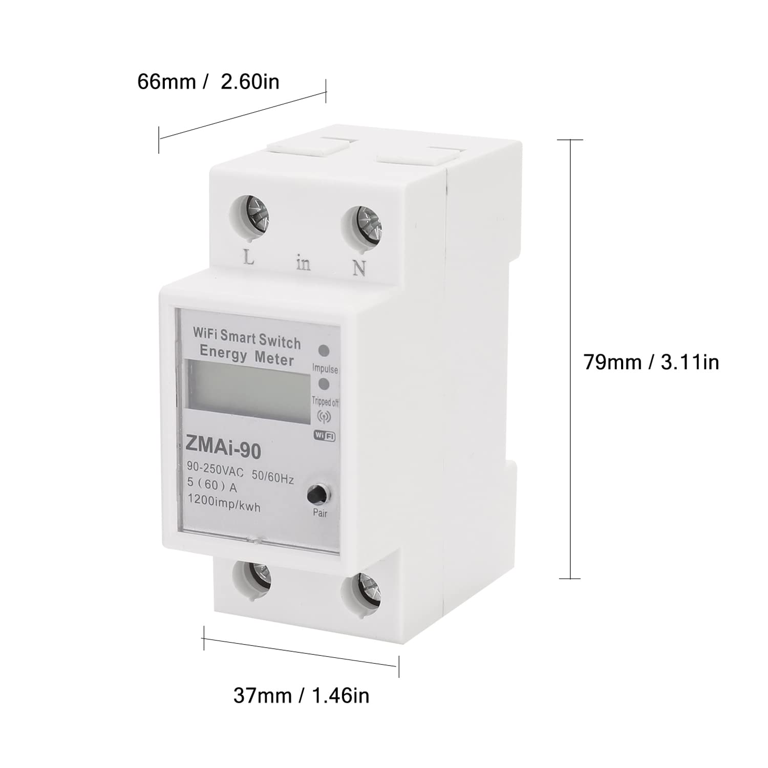 Single-Phase Din Rail WiFi Intelligent Energy Meter Power Consumption Kwh Meter Wattmeter Support Smartlife/Tuya APP Control Compatible with Alexa and Google Home