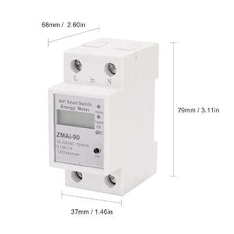 Single-Phase Din Rail WiFi Intelligent Energy Meter Power Consumption Kwh Meter Wattmeter Support Smartlife/Tuya APP Control Compatible with Alexa and Google Home