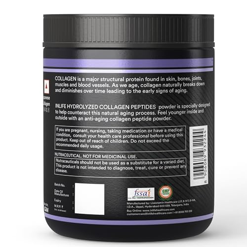 Image of INLIFE Japanese Hydrolyzed Collagen Peptides Powder Clinically Proven Ingredient, Type 1 & 3, for Men & Women (Unflavoured, Collagen, 200g)