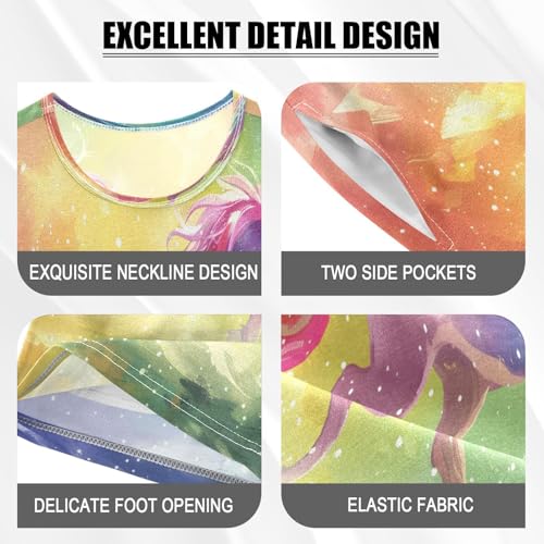 senya Short Sleeve Pajamas Sets Summer Cotton Sleepwear Unicorn Standing on The Rainbow Hand-painted Illustrat4