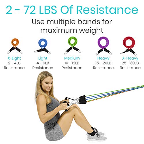 Vive Resistance Band Set (12 Pcs) - Heavy Duty Stretch Tube Rehab Bands - Shoulder Pulley Door Anchor - 2 to 70 LBs Tension - Home Workout Elastic Fitness Equipment - Men, Women Training (Standard)