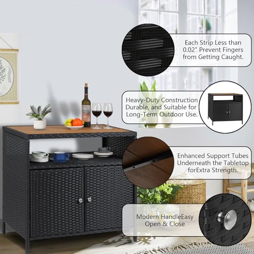 Gaomon PHO_11BO Patio Outdoor Wicker Storage Cabinet With Shelf,Powder Coated Steel,Patio Bar Table With 2-Door And Shelf,All Weather Resin Wicker,Patio Pool Garden Kitchen,Brown thumb #5