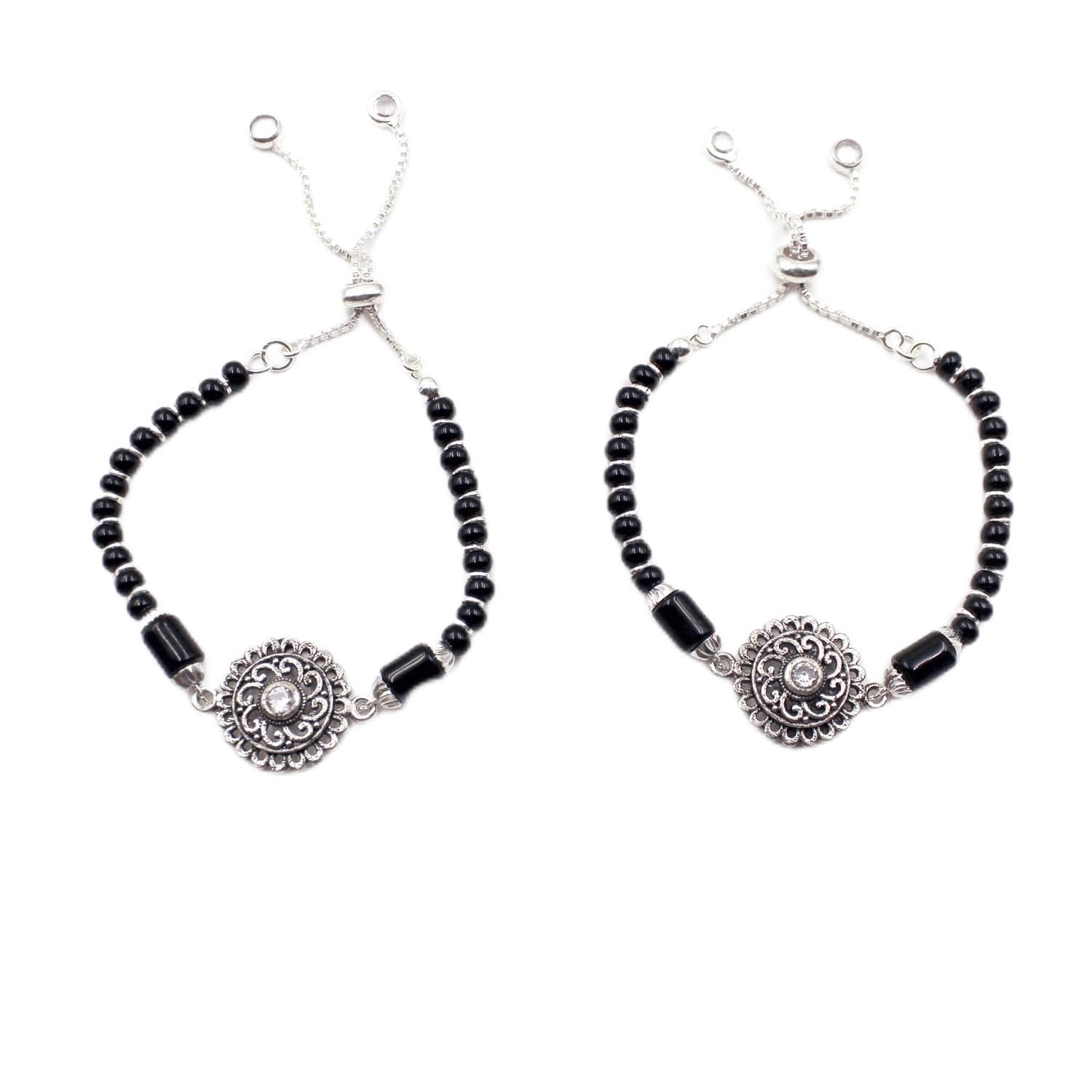 Black Beaded Anklet with Silver Adjustable Chain-image-40