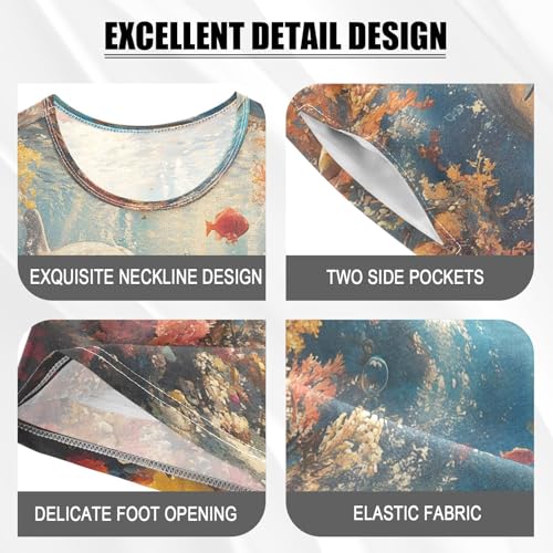 ALAZA Dolphin Beautiful Coral Reef Pajamas Set Short Sleeve Cotton Sleepwear Summer Pjs 2 Piece 5-14Y4