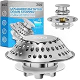 zaa Bathtub Drain Stopper, Upgraded 2in1 Tub Stopper Bathtub Drain Cover and Hair Catcher, Pop Up Bathtub Drain Plug, Replaces Lift & Turn, Tip-Toe or Trip Lever, for 1.46-2' W Drain Hole, Silver