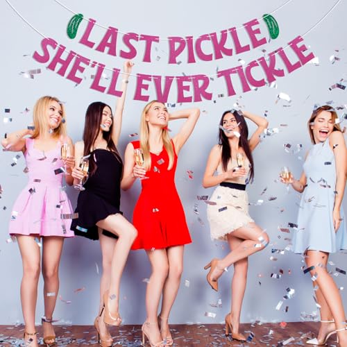 Image of Last Pickle She'll Ever Tickle Banner - She Found Her Match Sign, Funny Pickle Wedding Bridal Shower Bachelorette Party Decorations Hot Pink