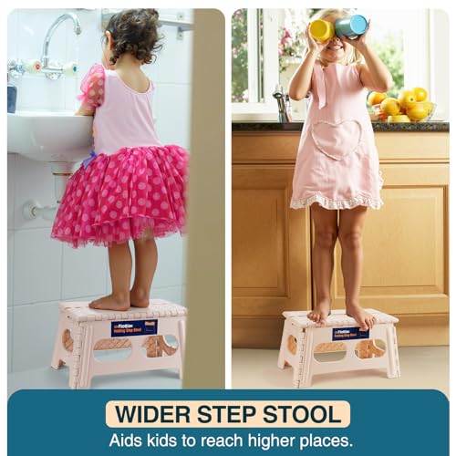 Image of Flottian 9 inch Folding Step Stool for Adults and Kids 15-Inch Extra Wide Stool Holds Up to 300 lbs,Non-Slip Folding Stools with Handle,Compact Plastic Foldable Step Stool for Bathroom,Kitchen,ect,Khaki