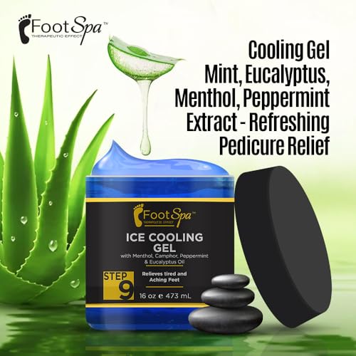 Foot Spa -16 oz Cooling Gel - Mint, Eucalyptus, Menthol, Peppermint Extract - Refreshing Pedicure Relief