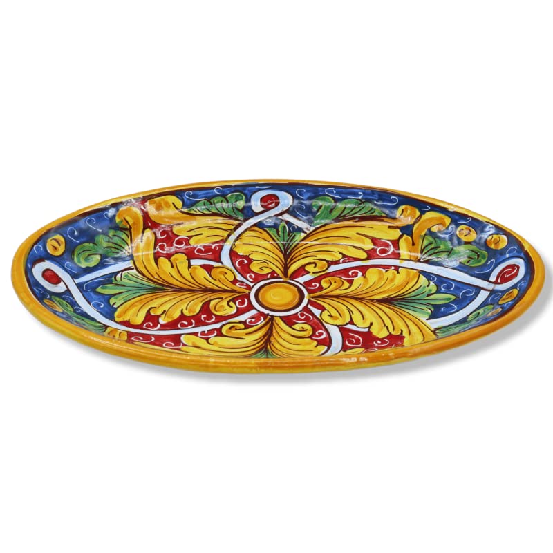 SICILIA BEDDA CAPACI Vassoio Ovale Caltagirone, Piatto da Portata, Disponibile in Diversi decori (1Unità), Misure 30x18 cm ca. MOD. TD - Decoro 2
