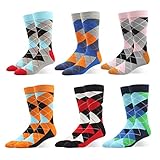 RioRiva Geschenkbox Herrensocken Herren Socken Strumpf Businesssocken Beruf Anzug Freizeit Argyle Gesreift Kariert Gepunktet rautenförmig Bunt , 6 Paar Argyle #26 , XL: EU 47-50