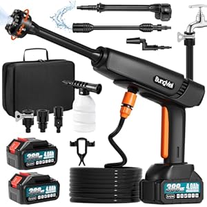 Akku Hochdruckreiniger Kompatibel mit Makita Akku, Bürstenloser Motor, 180 Bar 294 L/H Mobiler Druckreiniger mit 2x4Ah Akku, Absperrventil, 6-in-1 Drehbare Düse & 5M Schlauch, für Autos, Gärten, Terassen