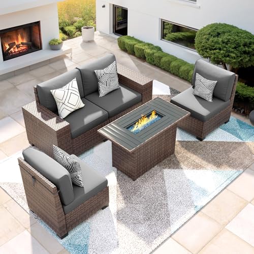 VONZOY Patio Furniture Set with Fire Pit Table 5 Piece,