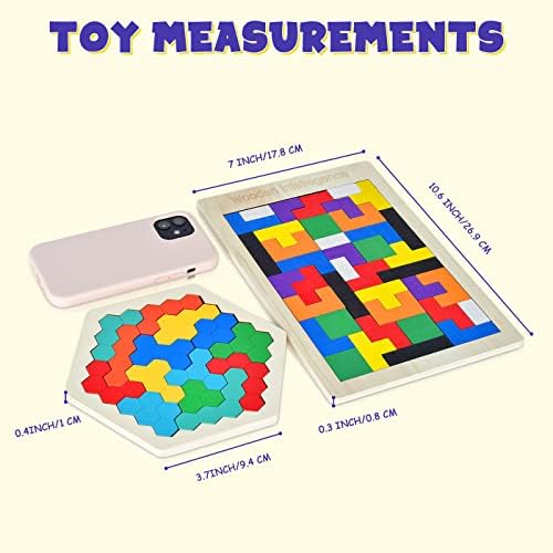 Wooden Blocks Puzzle, 2 Pack 3D Intelligence Colorful Puzzle Brain Teasers Tetris Toy Assembly & Disentanglement Puzzles Montessori Educational Gift for Kids (54 Pcs) 2 51aMPCXq6hL. AC