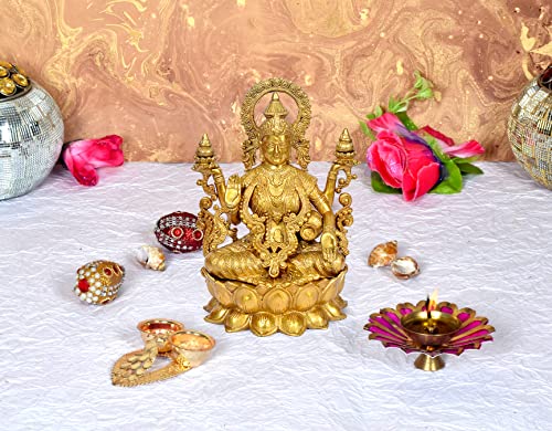 Image of AONA Large Brass Lakshmi Maa Statue Idol, 12 Inch Height