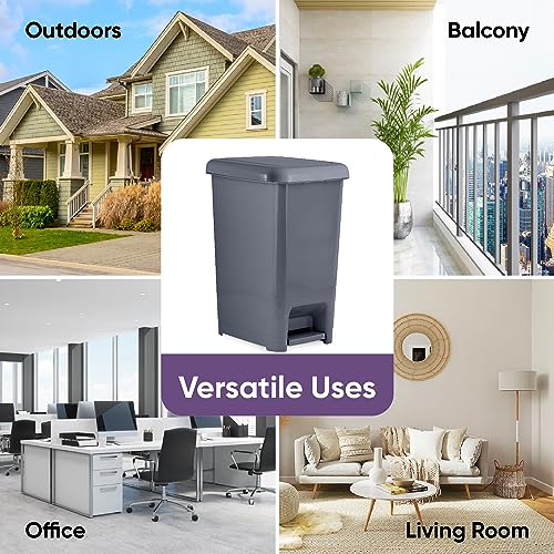 Image of Superio Slim Trash Can with Foot Pedal - 6.5 Gallon Step-On Trash Can with Lid, Medium Plastic Garbage Can, Trashcan for Bathroom, Kitchen, Office, Bedroom, Dorm, Patio - Onyx Grey