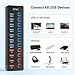 JESWO 11-Port USB 3.0 Splitter (7 Data Transfer Ports + 4 Smart Charging Ports), Powered USB Hub with Individual LED On/Off Switches and 12V/3A Power Adapter