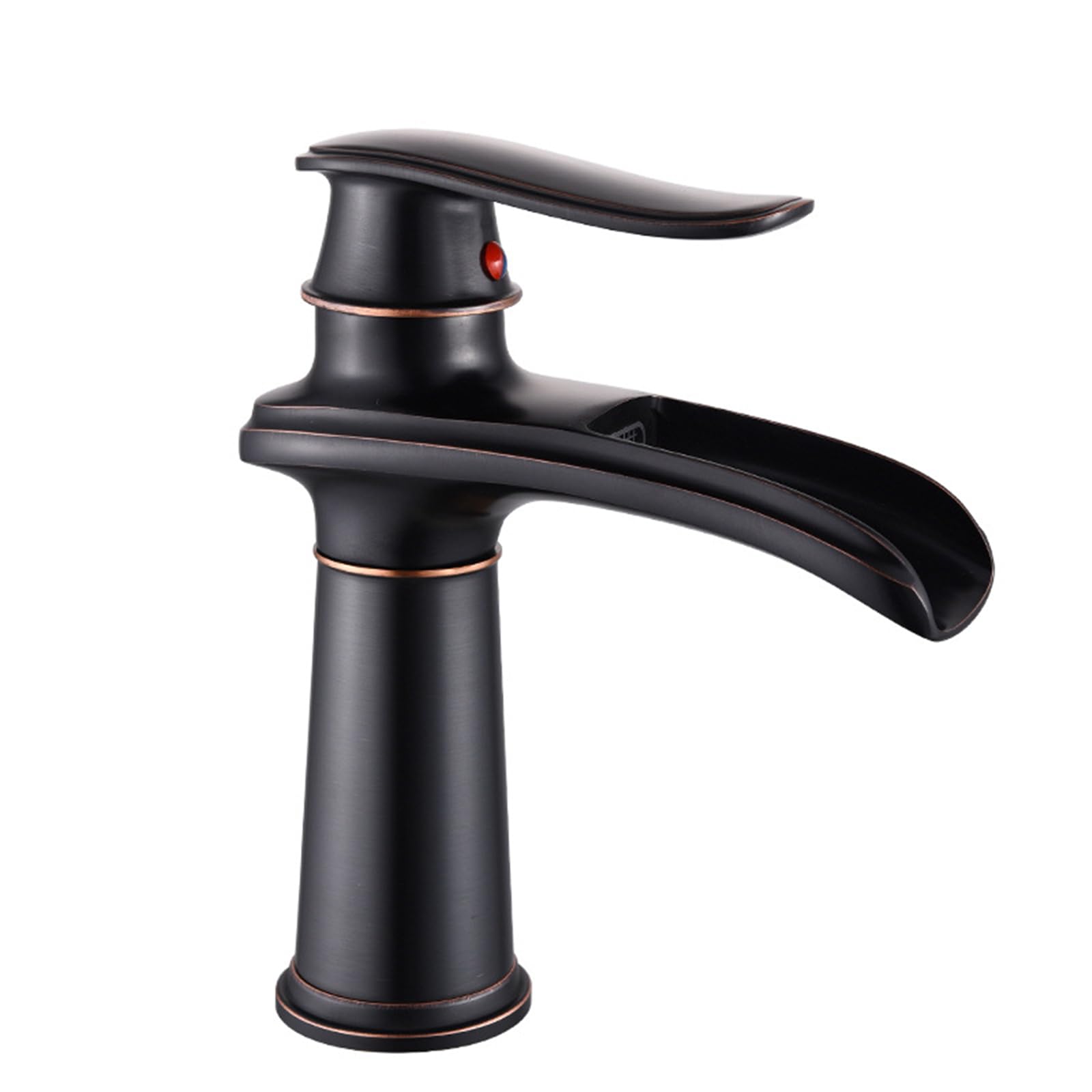 ANVLOJRIH Waterfall Basin Faucet, Bathroom Faucet, Antique Basin Mixer Tap, Brass Basin Faucets (Black, Short)
