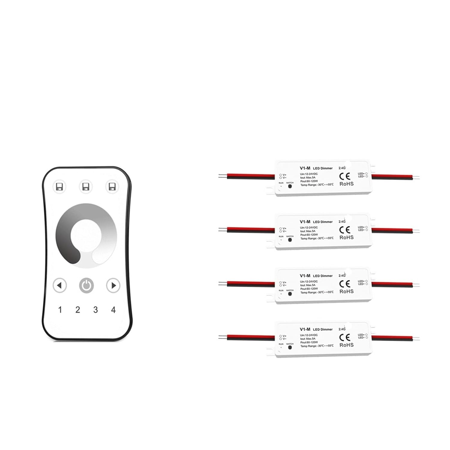 4-Zone mini LED dimming Controller 1 Channel Monochrome DC12V 24V Smooth dimmer Switch with 2.4G Ultra-Thin Remote Control(V1-M Only)