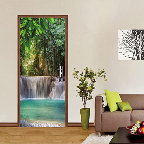 HAOTING Türaufkleber Türtapete Wald & Wasserfall Tür Poster 3D Türtapete selbstklebend Türfolie türbilder selbstklebend Abnehmbare Vinyl DIY Wand tür Kunst Poster drucken PVC tür Mural 95x215 cm Cover
