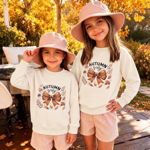 Deyaidy Girls Bow Fall Sweatshirt Graphic Cute Sweatshirts Rhinestone Coquette Hoodie Autumn Girly Pullover(Apricot,150) - 4