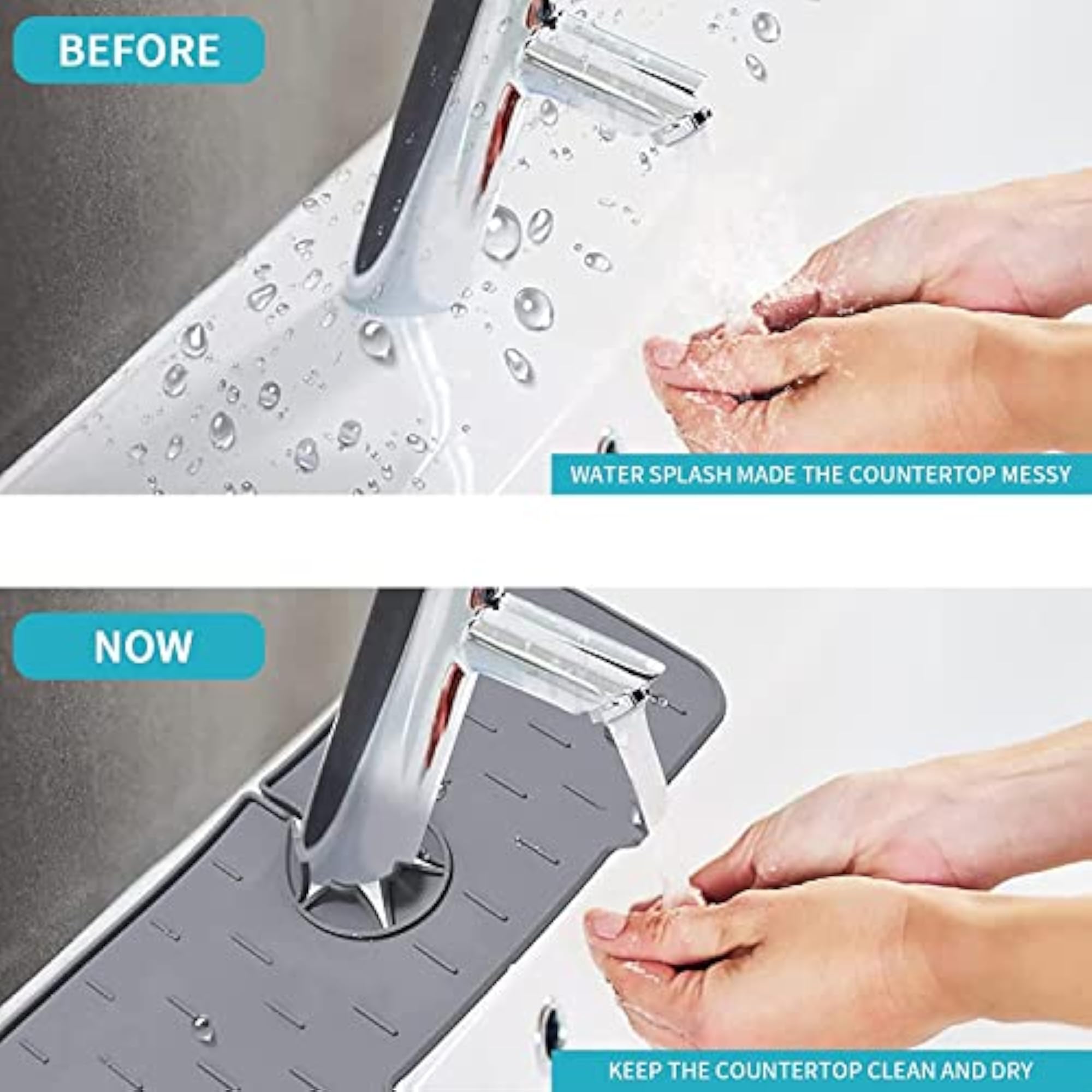Silicone Sink Faucet Mat, Splash Guard, Drip Catcher, Gray