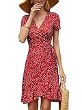 MSBASIC Womens Sundresses Short Sleeve Ruffle Hem Wrap Dress for Women Summer (Red Polka Dot,M)