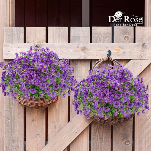 Der Rose 12 Bundles Artificial Flowers for Outdoors, UV Resistant Faux Outdoor Plants Purple Fake Outdoor Flowers for Porch Patio Garden Yard Exterieur Decor image 7