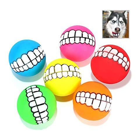 Tuciyke Funny Dog Teeth,6 Pack Funny with Teeth Pattern Squeaky Sound Chew Toy Smile Dog Ball for Small Cats/Dogs/Interactive Pet(Random Color) Cover