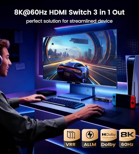 Image of NEWCARE HDMI 2.1 Switch 3 in 1 Out 4K@120Hz, Aluminum 3 Ports HDMI Switcher Splitter with Remote, Supports 8K@60Hz 48Gbps HDR10+ 3D Dolby VRR HDCP 2.3 for TV PS5 Xbox Laptop Projector