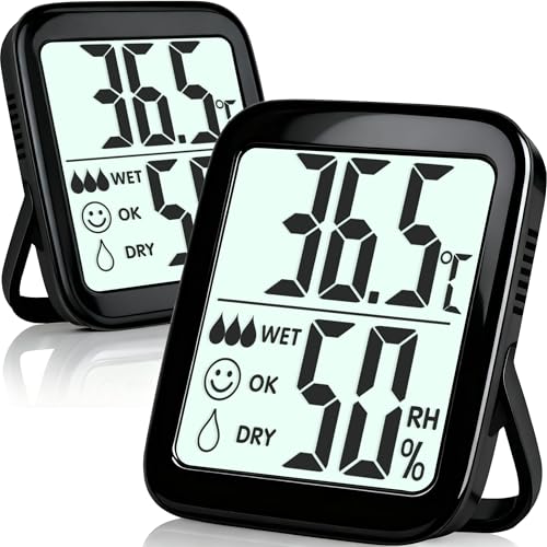 Antonki 2 Stück Thermometer Hygrometer Innen Raumthermometer, Digital Temperatur und luftfeuchtigkeitsmesser innen für Gewächshaus, Wohnzimmer,...