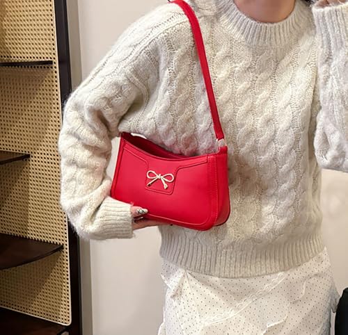 Image of AIPJOY Small Shoulder Bag For Women,Bow Shoulder Handbags Trendy Y2k PU Leather Purses