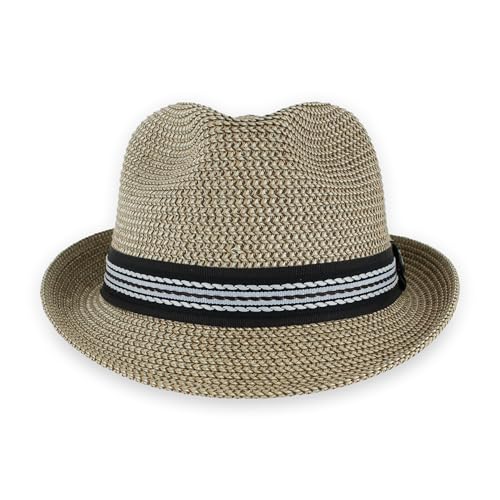 Image of Belfry Men /Women Summer Straw Pork Pie Trilby Fedora Hat in Blue, Tan, Black