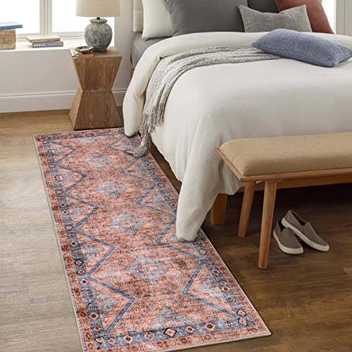 Lahome Vintage Washable Runner Rug - 2X6 Rug Runners For Hallways 6 Feet Geometric Non-Slip Kitchen Runner Rug Ultra-Thin Bathroom Runner Rugs For Entryway Laundry Bedroom (2X6Ft,Orange) #TOP4