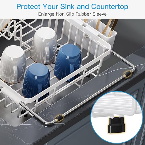 Image of JASIWAY White Dish Drying Rack Over the Sink with Utensil Holder