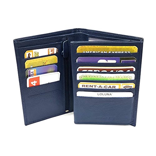 LOLUNA® Grand Portefeuille Classique en Cuir Vachette Souple 4 Volets Pratique pour Placer Carte Grise - permis - identité - Cartes - Billet - Monnaie -...