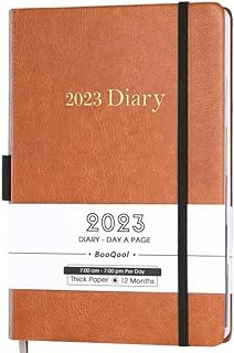 2023 Diary - 2023 Diary A5 Page a Day, Diary 2023 from January to December, Productivity A5 Daily Diary with Monthly Tabs, Inner Pocket, Banded, 14.3 X 21 cm - Brown
