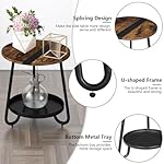 2 Tier Coffee Table in Living Room, Industrial Style Round End Table with Metal Tray, Small Outdoor Side Table for Bedroom Balcony Patio, Rustic Brown - Image 5