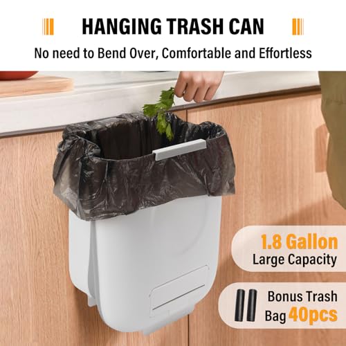 Image of 1.8 Gallon Compost Bin Kitchen for Kitchen Counter /Sink, Hanging Trash Can, Small Trash Can for Home /Bathroom /Cupboard /Outdoor /Camping /RV(White,40 Compostable Trash Bags)