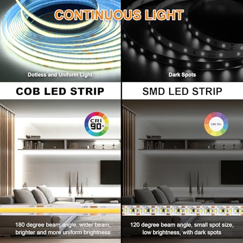 Tira Led COB 5m 6000K Blanco Frío Dimable con Control miniatura 2