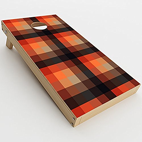 Skin Decal Vinyl Wrap for Cornhole Outdoor Board Game Bag Toss (2 x Pcs. Skins only) / Orange Brown Plaid