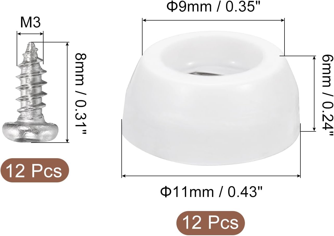uxcell 12Pcs Rubber Bumper Feet, 0.24" H x0.43 W Round Pads with Stainless Steel Washer and Screws for Furniture, Appliances, Electronics